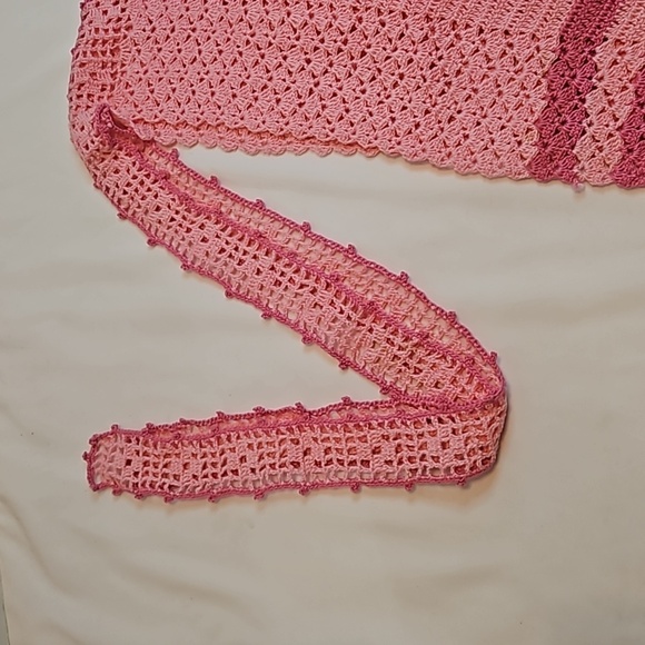 Hand Crafted Kitchen Crochet Apron Pink Vintage Cottagecore Floral open stitch - Picture 12 of 17